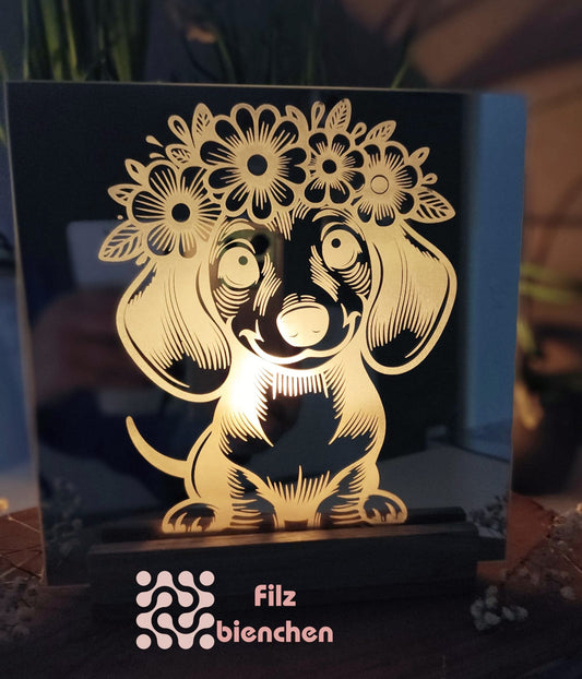 SPIEGELFLIESE Dackelmädchen mit Blumen