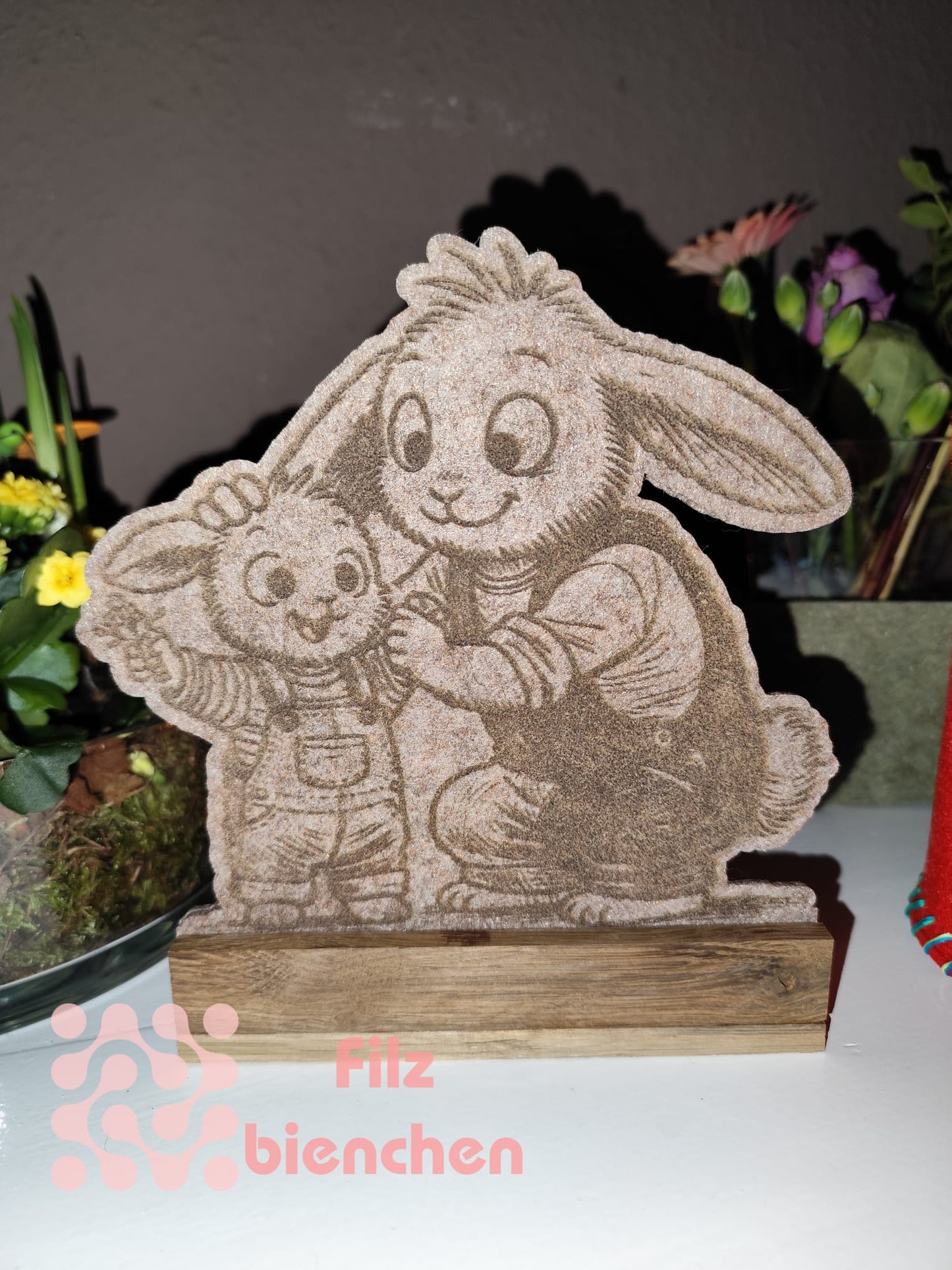 Hasenvater mit Kind Aufsteller für Holzklötzchen 2er Set Stückpreis ab 1,75€ zzgl. 19% MwSt.