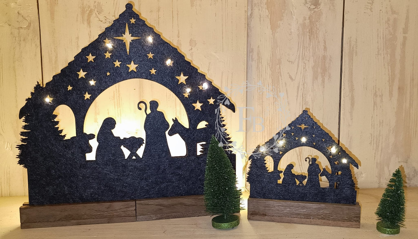 Weihnachtskrippe 2 teilig, klein für Holzständer, Ausschnitte für 20 er Lichterkette Stückpreis ab 2.44 Euro zzgl. 19% MwSt.