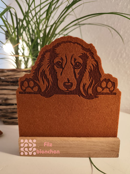 Langhaar Dackel graviert mit Rechteck, 2-teilig, Stückpreis 2,20€ zzgl. Mwst.