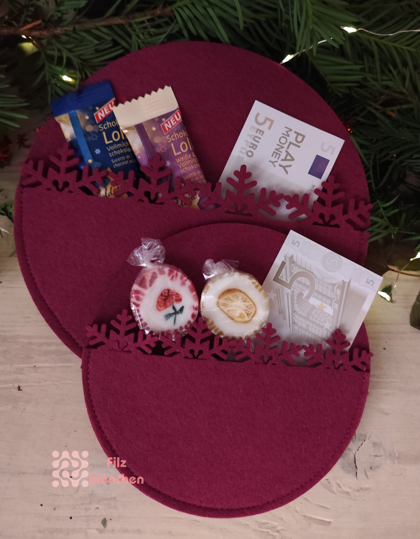 Kreistäschchen groß Borte Schnee 2er Set Stückpreis ab 2.75 Euro zzgl. 19% MwSt.