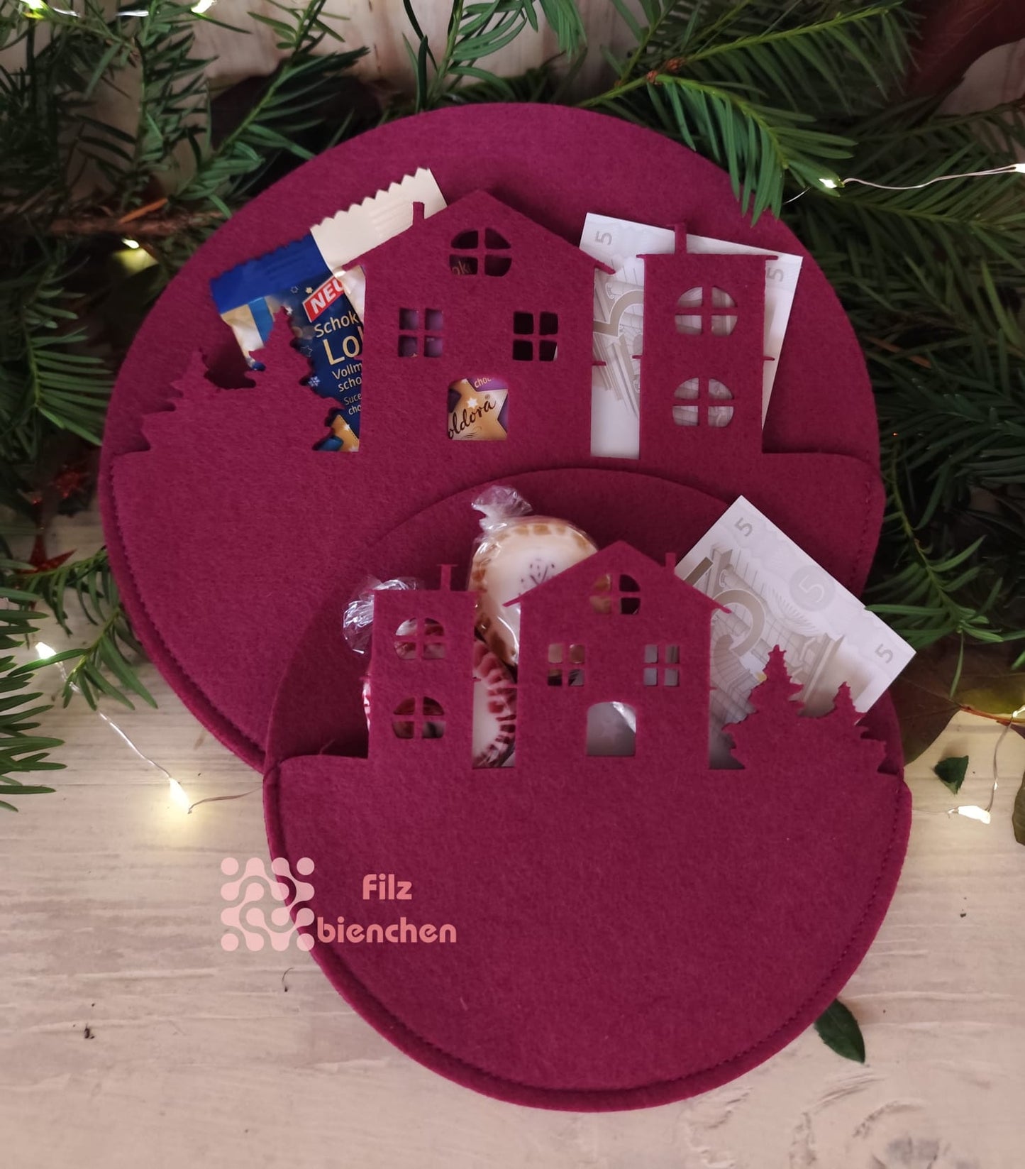 Kreistäschchen groß Borte Häuser 2er Set Stückpreis ab 2.75 Euro zzgl. 19% MwSt.