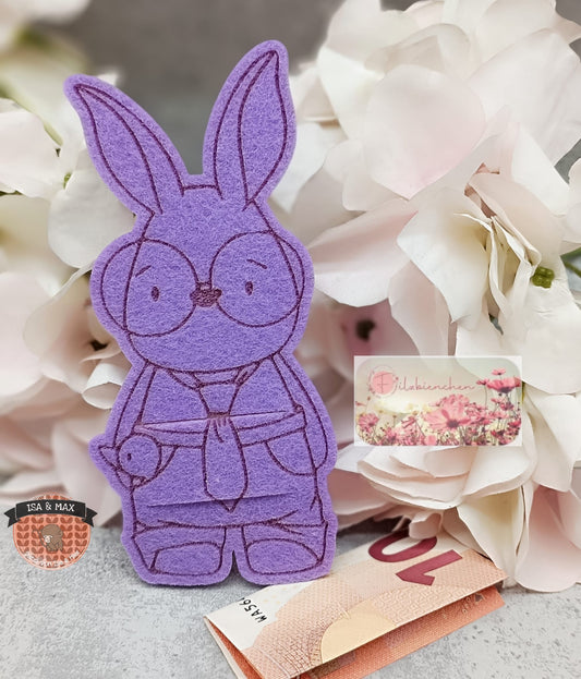 Hasenjunge mit Krawatte graviert Schlitz Geld