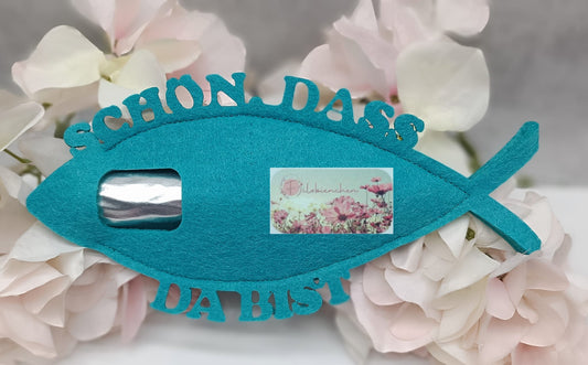 DU Täschchen Fisch "Schön, dass du da bist" 5er Set -Stückpreis ab 1.38 Euro zzgl. 19% MwSt.